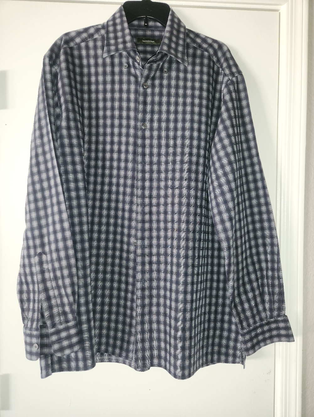 Ermenegildo Zegna Men's Heavy Cotton Gray Charcoal Plaid Shirt XXL EUC $95